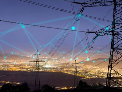 High,Power,Electricity,Poles,In,Urban,Area,Connected,To,Smart
